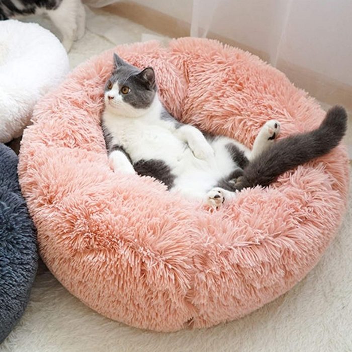 Round Cat Bed Super Soft Long Plush Dog Kennel Mat Puppy Round Cushion Portable Cats Winter Warm Bed - Image 4