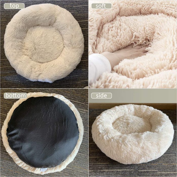 Round Cat Bed Super Soft Long Plush Dog Kennel Mat Puppy Round Cushion Portable Cats Winter Warm Bed - Image 5