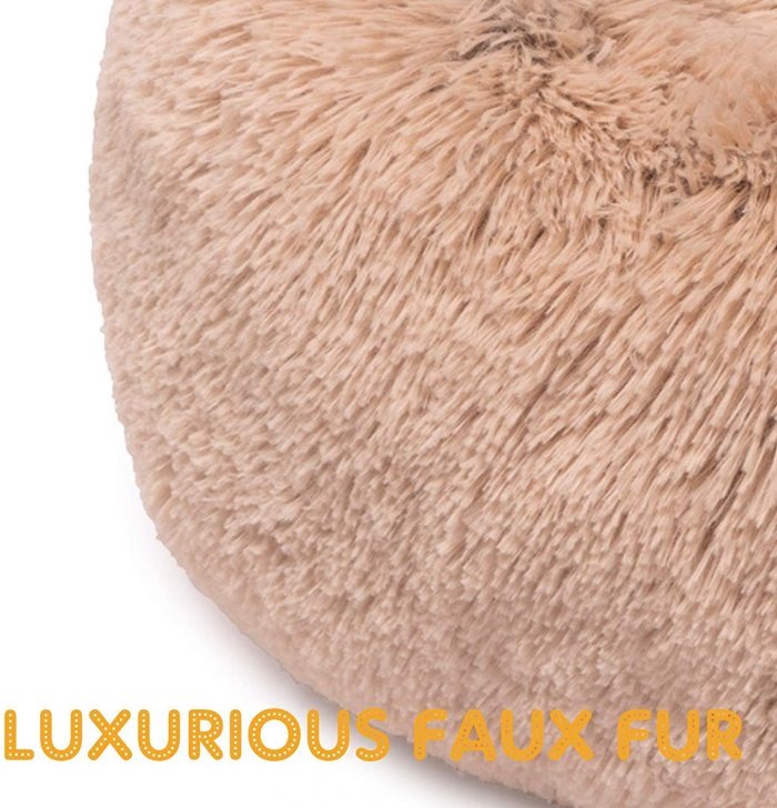 Round Cat Bed Super Soft Long Plush Dog Kennel Mat Puppy Round Cushion Portable Cats Winter Warm Bed - Image 3