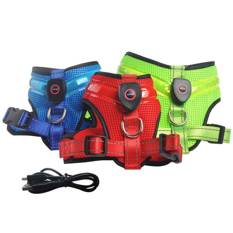 LED Luminous Dog Harness Light Up Dog Chest Strap Vest Pet Safety Reflective Harness Collar Dog Kitten Glowing Flash Strap
