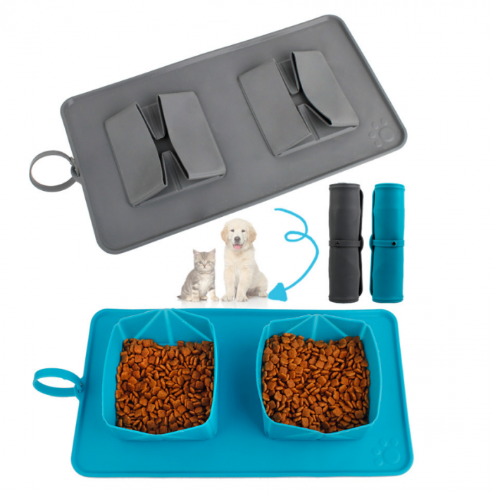Collapsible Pet Silicone Double Bowls - Image 2