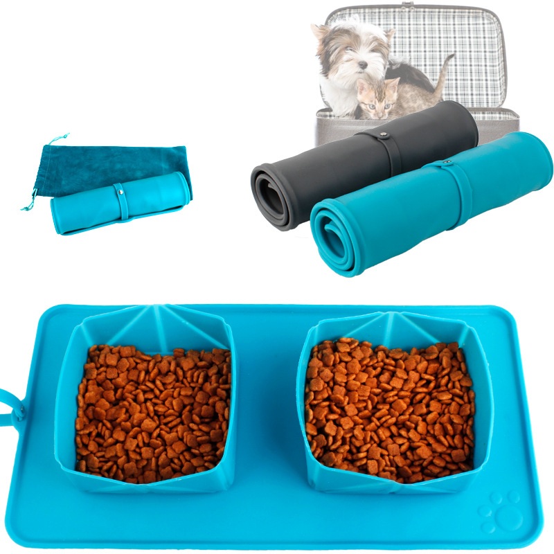 Collapsible Pet Silicone Double Bowls