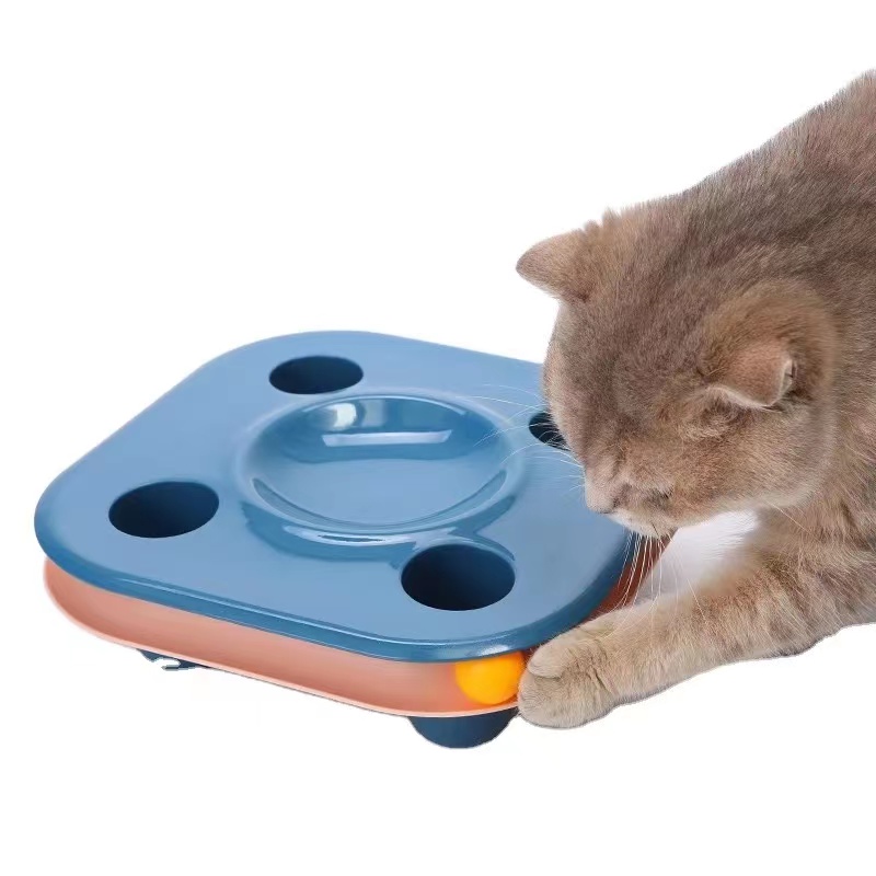 2in1 Cat Multifunctional Food Basin Bowls Toy Tower Tracks Disc Ball Training Plate