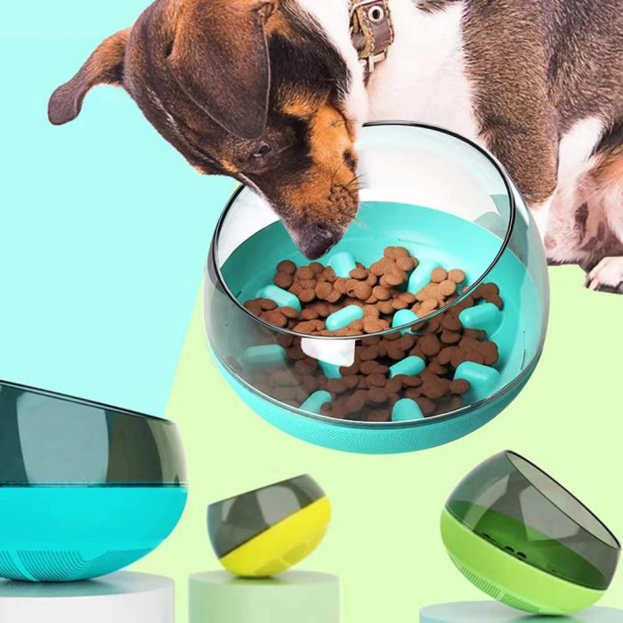 Space Capsule Pet Shaking Slow Feeder Dog Bowls Toys Tumbler Dog Food Container