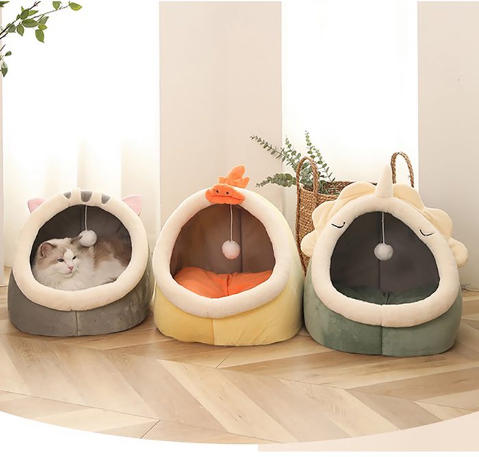 Sweet Cat Bed Warm Pet Basket Cozy Kitten Lounger Cushion Cat House Tent Very Soft Small Dog Mat Bag For Washable Cave Cats Beds - Image 10