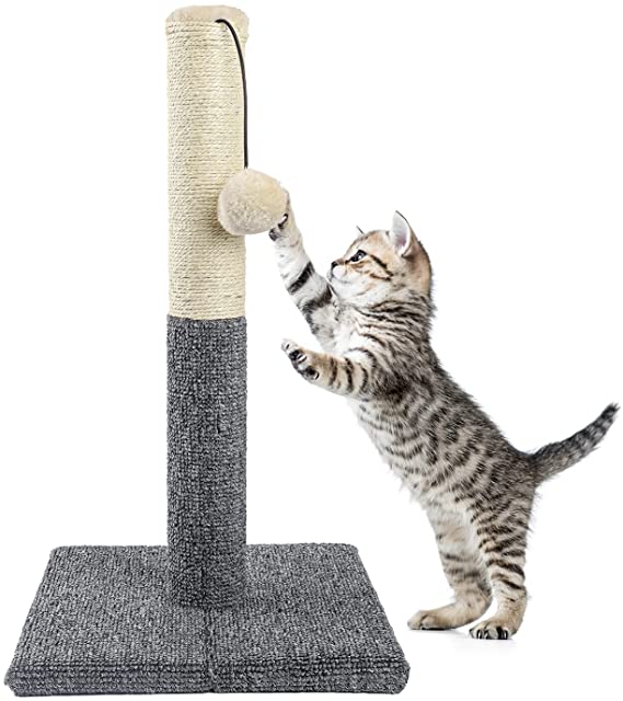 Cat Scratching Post Sturdy Cat Scratcher Tower with Hanging Ball Toy