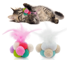 Cat Feather Toy Balls with Bell  Colorful Soft Fuzzy Balls Built-in Bell for Cats, Interactive Playing Chewing Toys