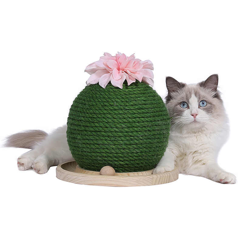 Cats Ball Scratcher, Natural Sisal Kitten Scratching Toy with Stable Base Green Cactus Scratch Post for Indoor Cat Interactive Training Center Activity Tower for Pets