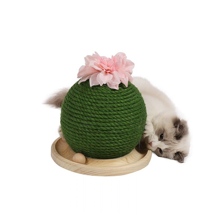 Cats Ball Scratcher, Natural Sisal Kitten Scratching Toy with Stable Base Green Cactus Scratch Post for Indoor Cat Interactive Training Center Activity Tower for Pets - Image 2