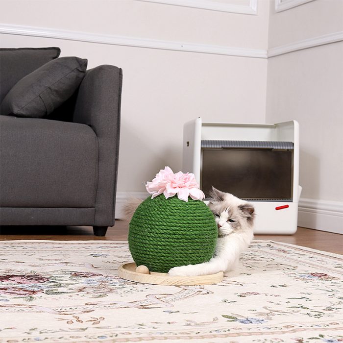 Cats Ball Scratcher, Natural Sisal Kitten Scratching Toy with Stable Base Green Cactus Scratch Post for Indoor Cat Interactive Training Center Activity Tower for Pets - Image 3