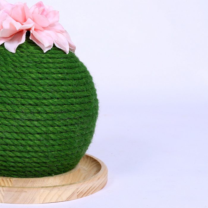 Cats Ball Scratcher, Natural Sisal Kitten Scratching Toy with Stable Base Green Cactus Scratch Post for Indoor Cat Interactive Training Center Activity Tower for Pets - Image 4