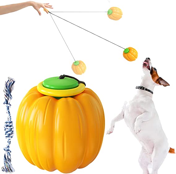 Dog Sport Ball Launcher, Dog Toy Ball with Rope, Training Toss and Throw Toy Ball Owner and Pet Interaction Ring Telescopic Drawstring Tooth Cleaning Dog Ball for Aggressive Chewers