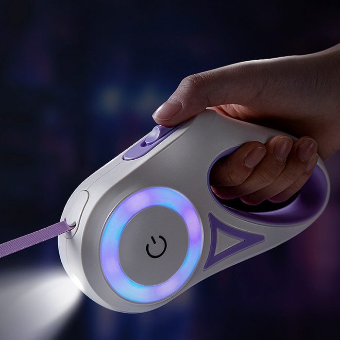 Retractable Dog Leash with Light,  Night Walking Retractable Leash in Purple, Anti-Slip Handle Pet Leash