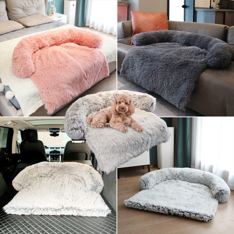 Pet Bed Calming Dog Bed Fluffy Plush Dog Mat for Furniture Protector with Removable Washable Cover for Large Medium Small Dogs