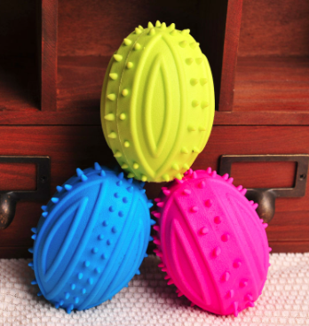 Pet Dog Ball Fetch Ball Chew Toys,Tooth Cleaning Chew Ball, Rubber Rugby Ball Football for Small Dogs