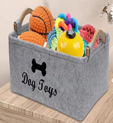 Dog Pet Toy Felt Box Accessory Storage Bin with Handles, Organizer Storage Basket for Pet Toys, Blankets, Leashes, and Embroidered Dog Toys