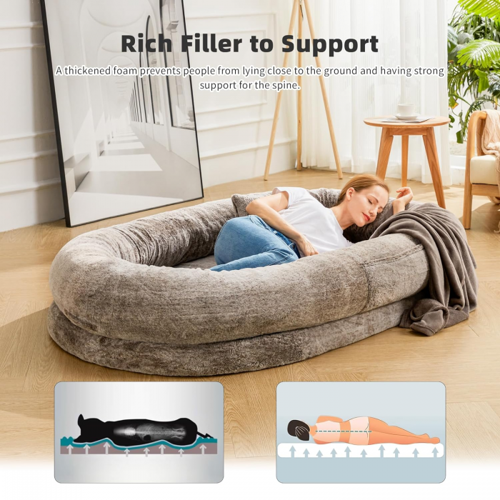 Human Dog Bed，Dog Beds for Humans Size Fits You and Pets, Washable Faux Fur Human Dog Bed for People Doze Off, Napping, Large Orthopedic Dog Bed - Image 4