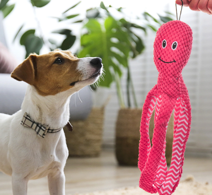 Puppy Long Teeth and molars Pets bite pet Plush Toys can be Washed The Three -Color Octopus