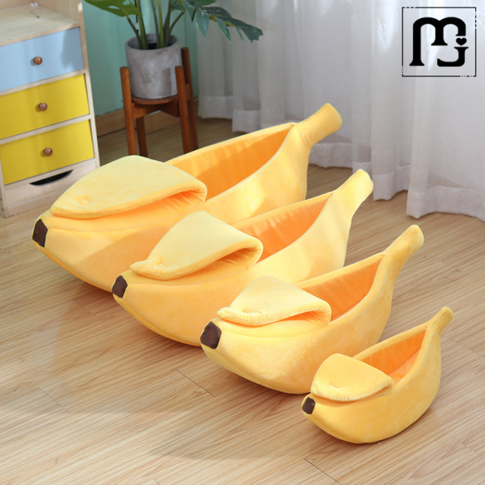 Dog Banana Bed, Soft Cat Banana Bed with Lid, Banana Shape Cat Nest - Image 3