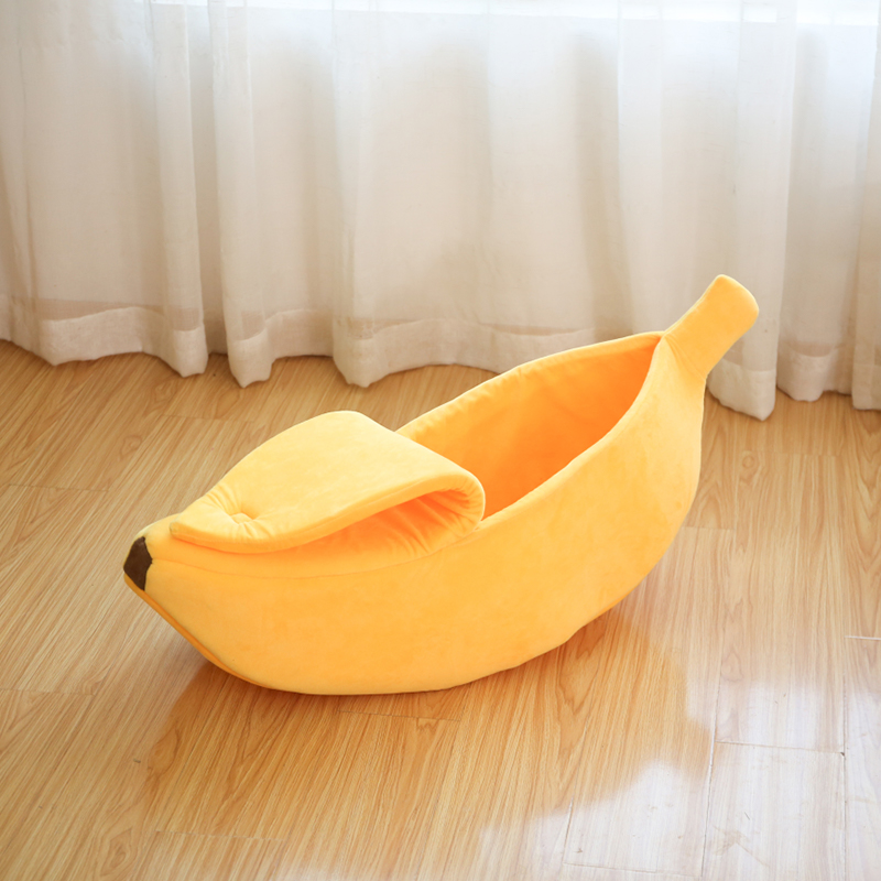 Dog Banana Bed, Soft Cat Banana Bed with Lid, Banana Shape Cat Nest