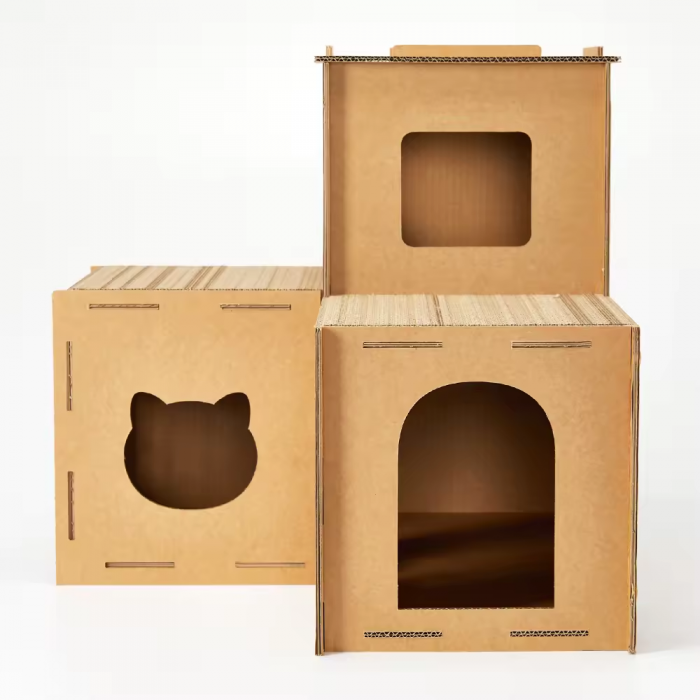 Pet Products Paper Cat House Square Building Indoor Product Easy Assembled toy Scratch Box Three Layers cardboard - Image 3