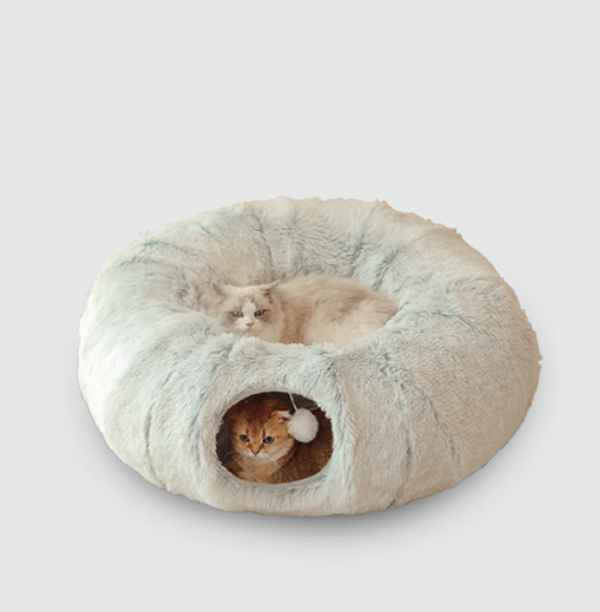 Cat Tunnel Bed Cat Tunnel Toy - Winter Warm Foldable Plush Pet Bed for Cats - Multifunctional Design Detachable and Non-slip Bottom Cat Lovers