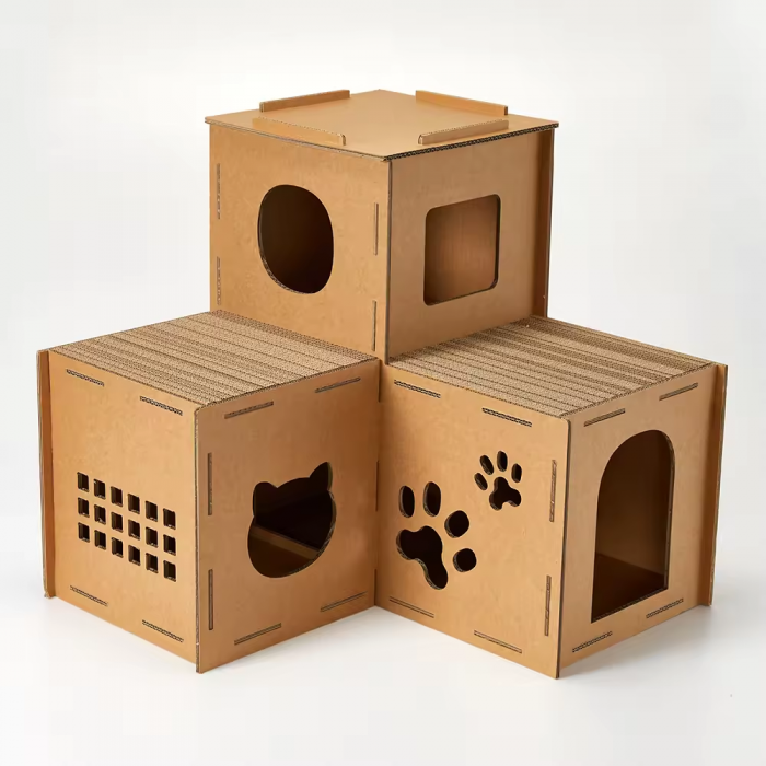 Pet Products Paper Cat House Square Building Indoor Product Easy Assembled toy Scratch Box Three Layers cardboard