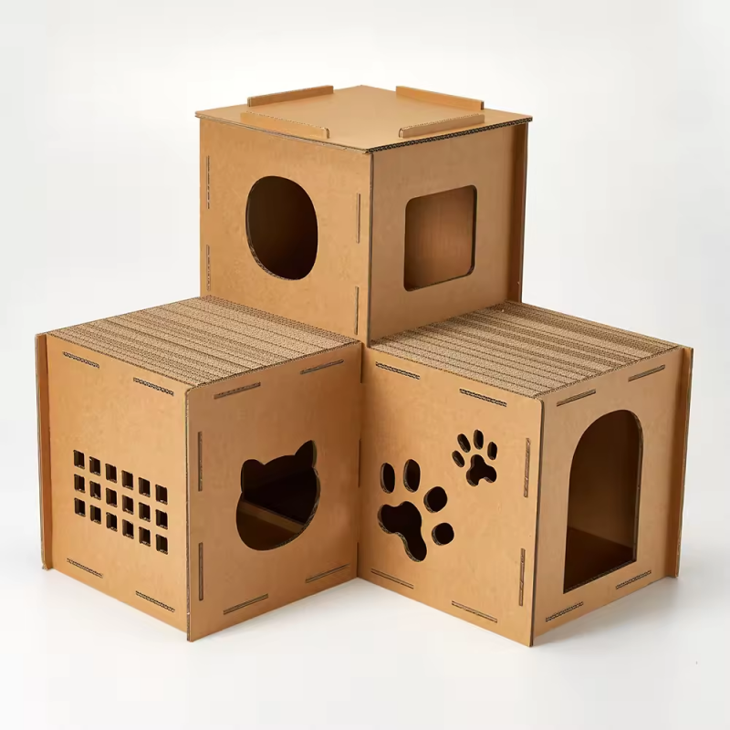 Pet Products Paper Cat House Square Building Indoor Product Easy Assembled toy Scratch Box Three Layers cardboard