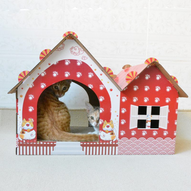 Cardboard Cat House with Scratcher
