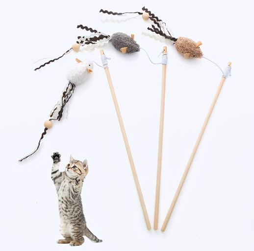 Cat Wand Bite-resistant Wooden Pole Mouse Teases Cat Funny Stick for Kitty
