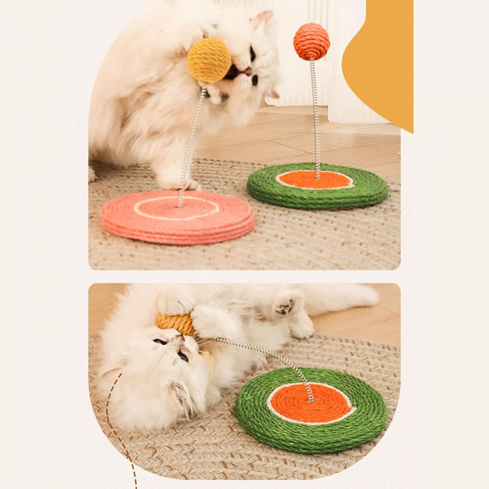 Cat Scratching Board, Fun Interactive Bite Resistance Cat Scratcher Toy with Sisal Ball, Teaser Stick Sisal Cat Scratcher Cat Scratcher Pad for Cats and Kittens - Image 4