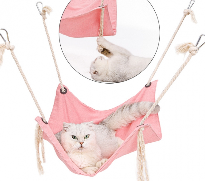 Cat Cage Hanging Bed, Pet Breathable Cotton Linen Hammock, Cage Swing Cat Hanging Nest, Cat Hanging Pad Cat Litter Cat Hanging Hammock - Image 2