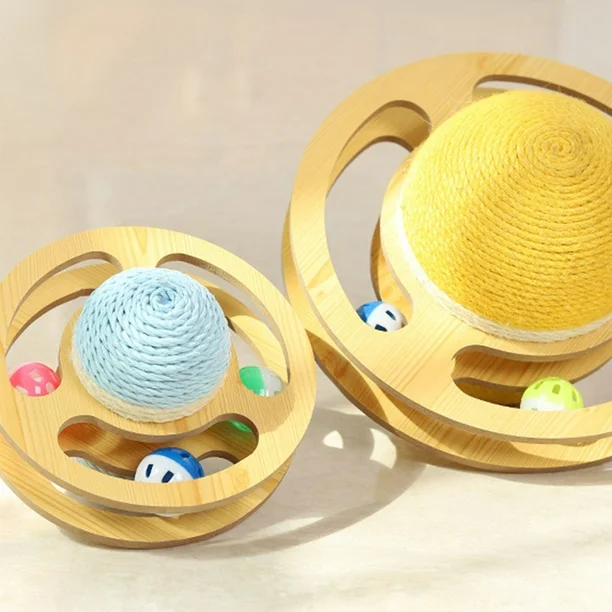 Rotatable Interactive Cat Scratcher Toy, Cat Catching Treadmill Ball Cat Grinding Claw Sisal Rope Ball, Kitten Interactive Toy Roller with Ball Track for Chasing Hunting Fun