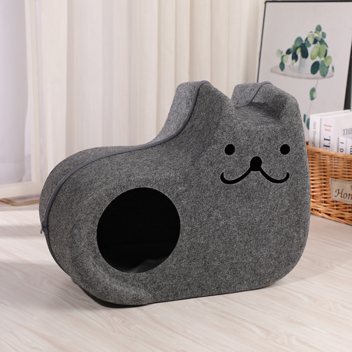 Pet Beds Portable Gray Cat Shape Pet Bed Cat Cave - Image 4