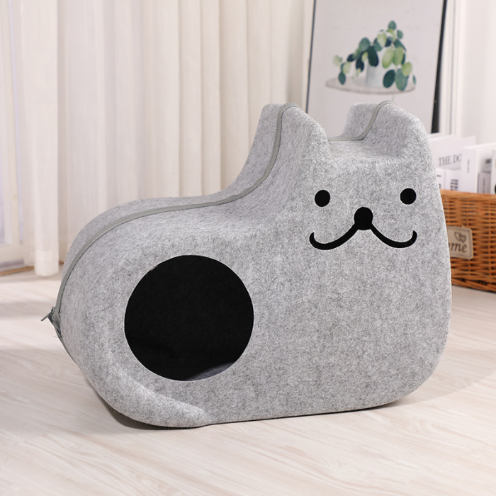 Pet Beds Portable Gray Cat Shape Pet Bed Cat Cave - Image 2