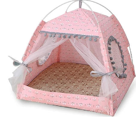 Indoor Tent for Cat Dog, Indoor Tent House Pet Dog Cute Nest Bed Portable Dog Tent with Soft Warm Internal Mat Semi Mesh Door and Window Detachable Washable Pet Tent