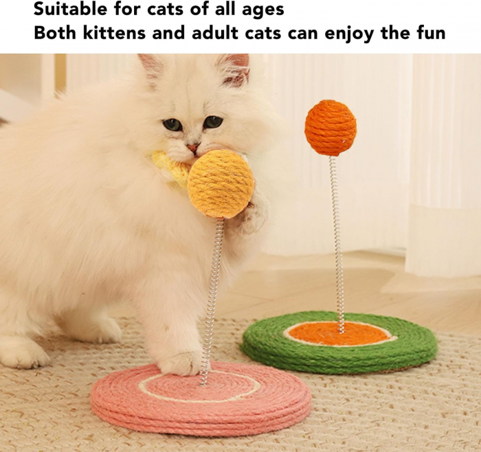 Cat Scratching Board, Fun Interactive Bite Resistance Cat Scratcher Toy with Sisal Ball, Teaser Stick Sisal Cat Scratcher Cat Scratcher Pad for Cats and Kittens - Image 3