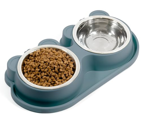 Dog Food Bowls Stainless Steel Cat Puppy Water Bowls with Non Spill Skid Resistant Silicone Mat