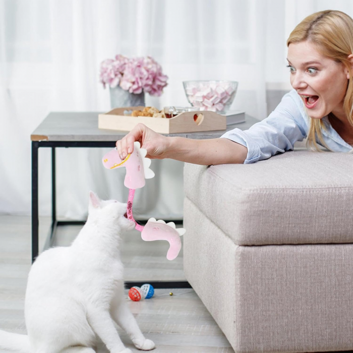 Cat Stick Toy Plush,Kitten Grinding Teeth Doll - Spring Dinosaur Soft Teething Toy, Bite-Resistant Plush Doll For Kitten To Medium Cat - Image 5