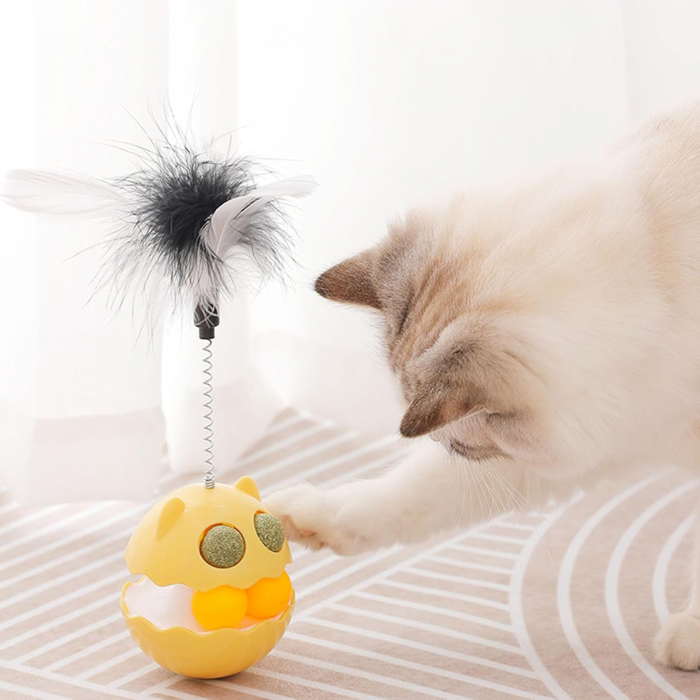 Tumbler Playset Cat Tumbler Ball Roller Track Catmint 3-in-1 Cats Chasing Toy with Feather Interaction Cats Indoor Toy for Boredom Cat - Image 2