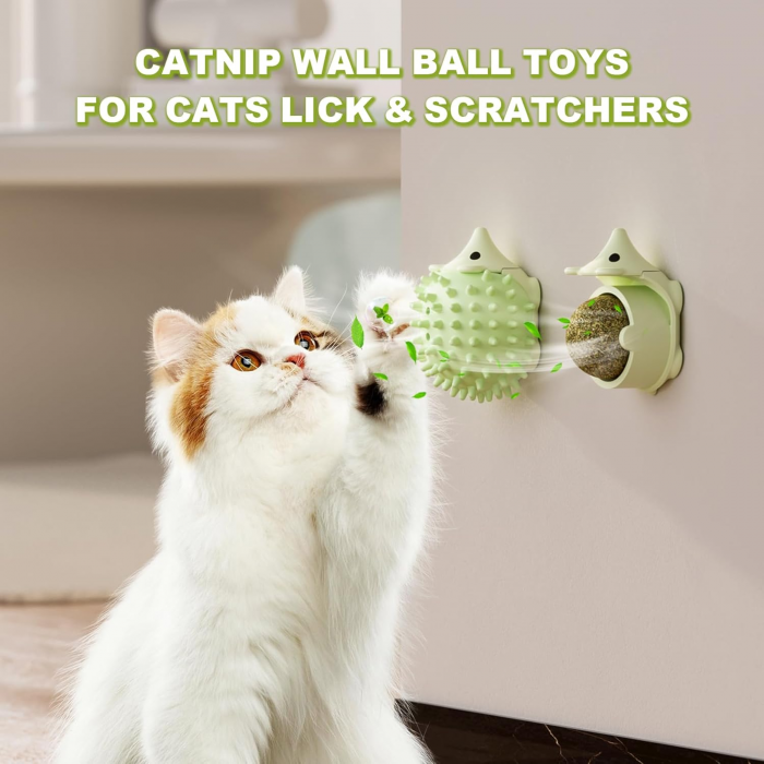 Catnip Toys Balls That Stick On Wall, 2 in 1 Catnip Wall Balls for Cats Lick & Scratch, Cat Face Scratcher Cat Self Groomer Cat Wall Brush Catnip Toys for Indoor Cats - Image 2