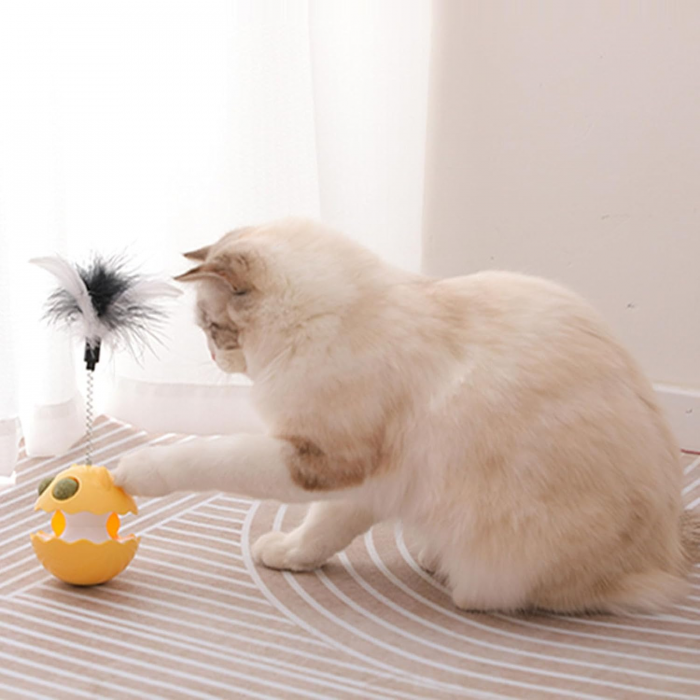 Tumbler Playset Cat Tumbler Ball Roller Track Catmint 3-in-1 Cats Chasing Toy with Feather Interaction Cats Indoor Toy for Boredom Cat - Image 3
