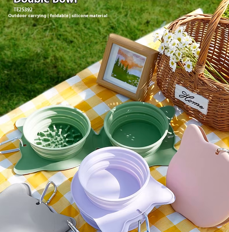 Portable Folding Slow Food Double Bowl